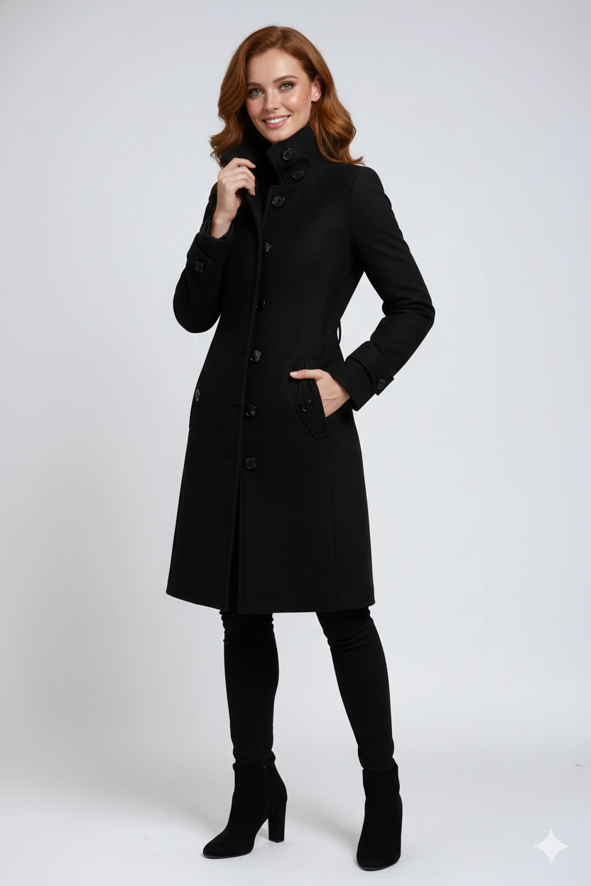 Manteau Femme Hiver Chic - Col Montant et Taille Cintrée Élégante