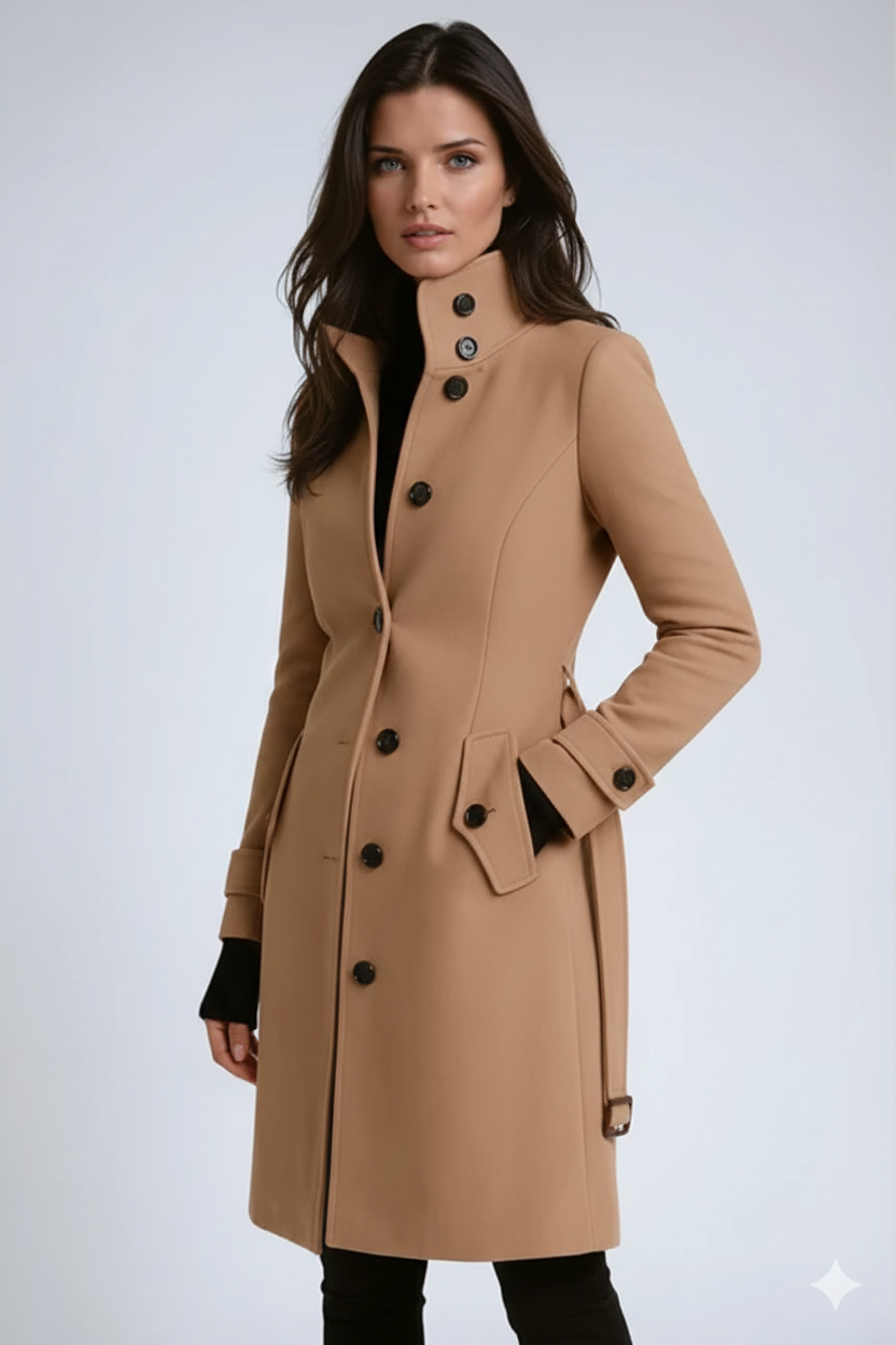Manteau Femme Hiver Chic - Col Montant et Taille Cintrée Élégante
