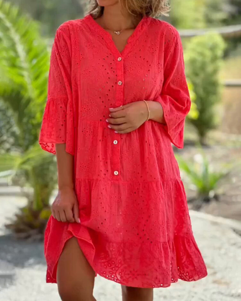 Robe Été Femelle Col V Manches Courtes et Légères - PanierRoyale