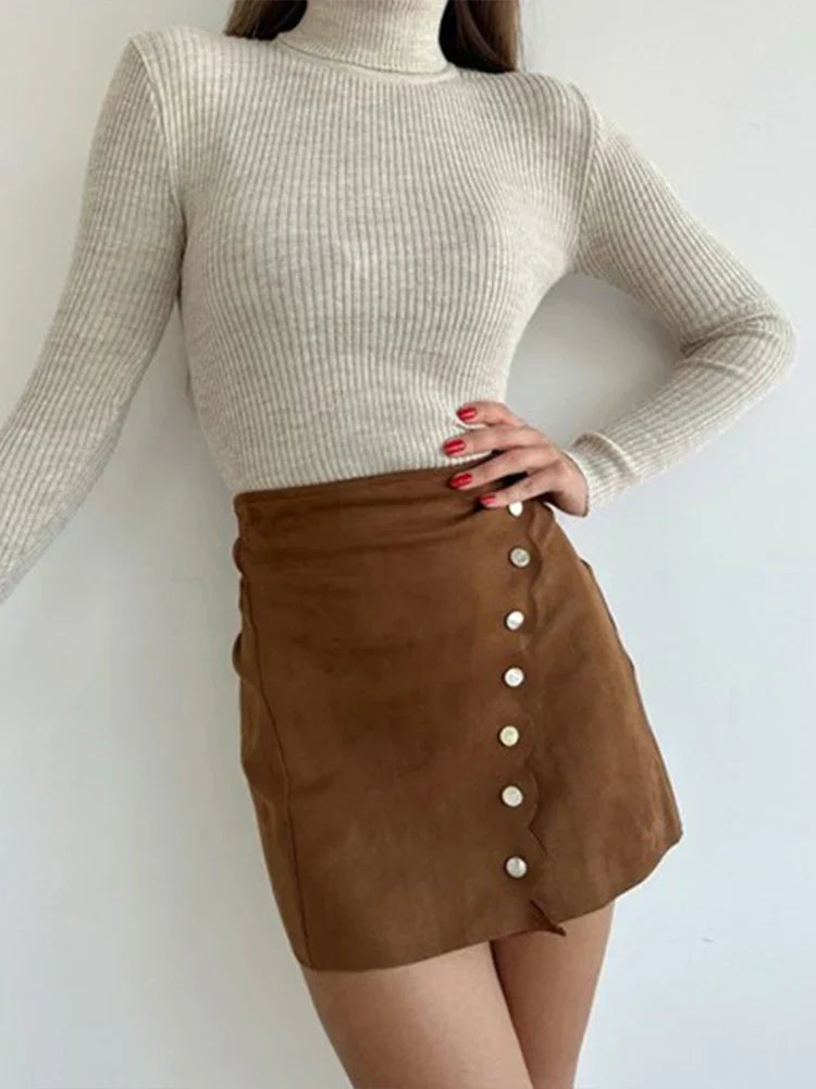 Jupe Femme Courte Élégante Taille Haute en Tissu Luxe