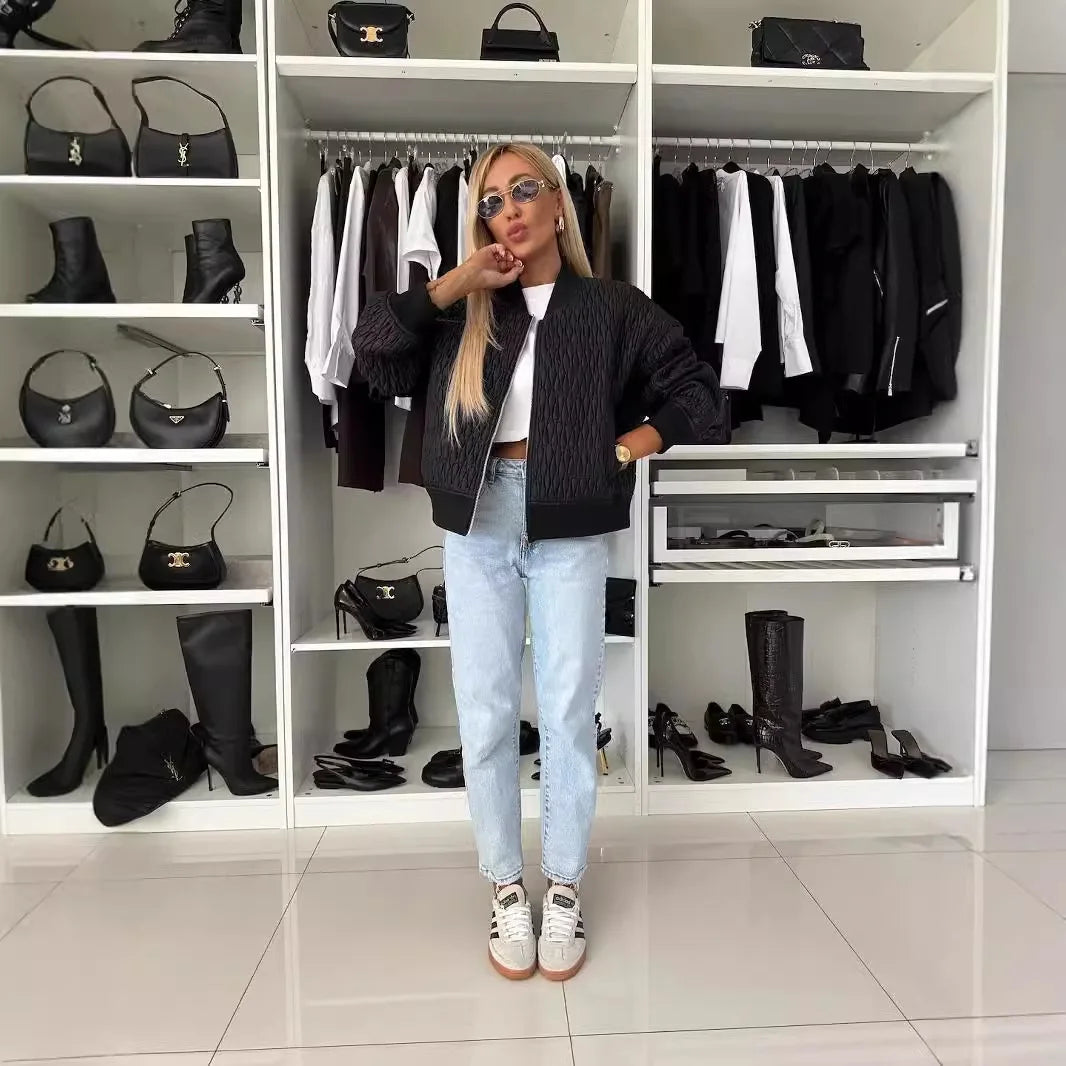 Blouson femme matelassée à fermeture éclair avant