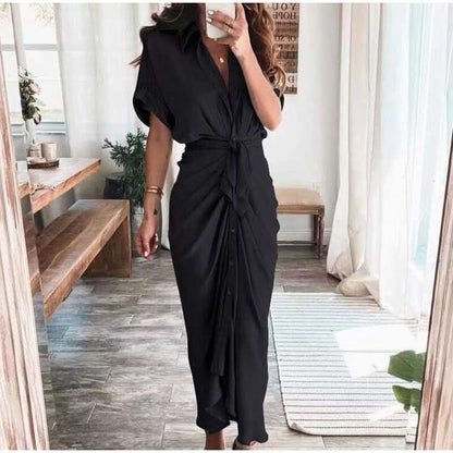 Robe de Soirée Femme Élégante - Robe Longue en Polyester Léger avec Décolleté et Dentelle