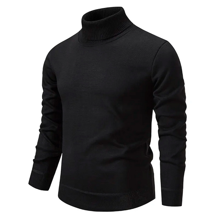 Pull Col Montant Noir Classique en Laine - vue 3