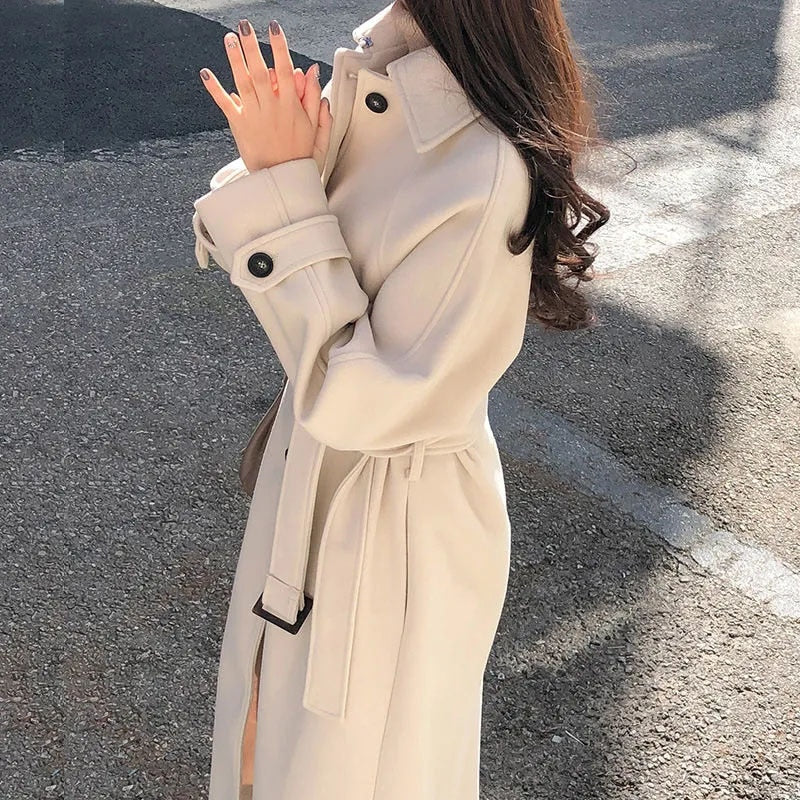 Veste Femme Chic Longue avec Ceinture Élastique