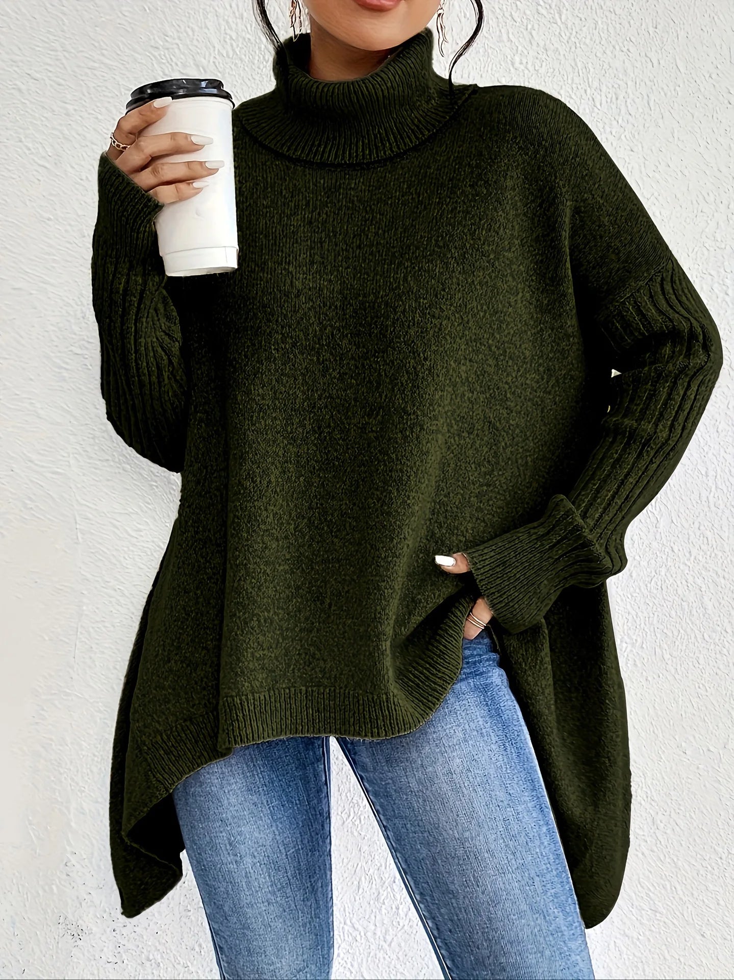 Pull Oversized Femme Hiver Confortable à Col Montant
