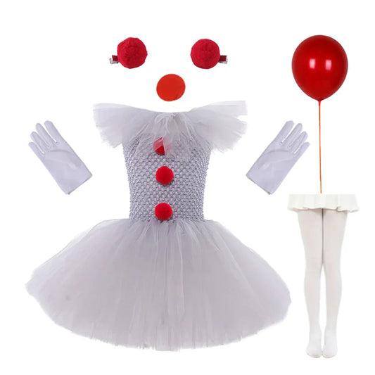 Robe de Clown Femme Colorée avec Jupe Tulle et Décoration Pompons - PanierRoyale