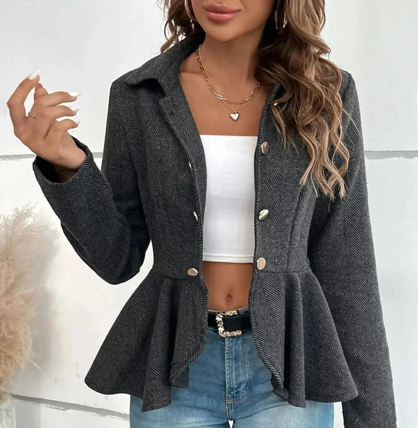 Veste Femme Chic avec Détails Volants Élégants