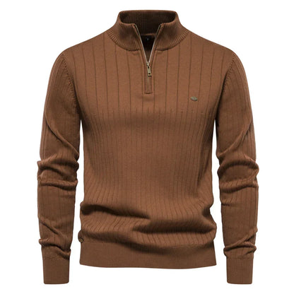 Pull Col Demi-Haut Zippé Tricot Chaud Coupe Moderne