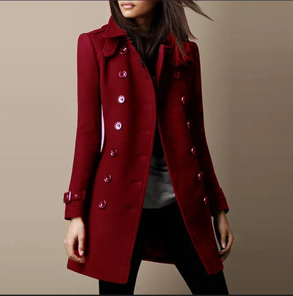 Trench Coat Femme Long Double Boutonnage Coupe Ajustée Mi-Saison