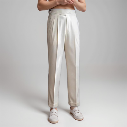 Pantalon Linen Beige Italien Classique - BerlinGlamour