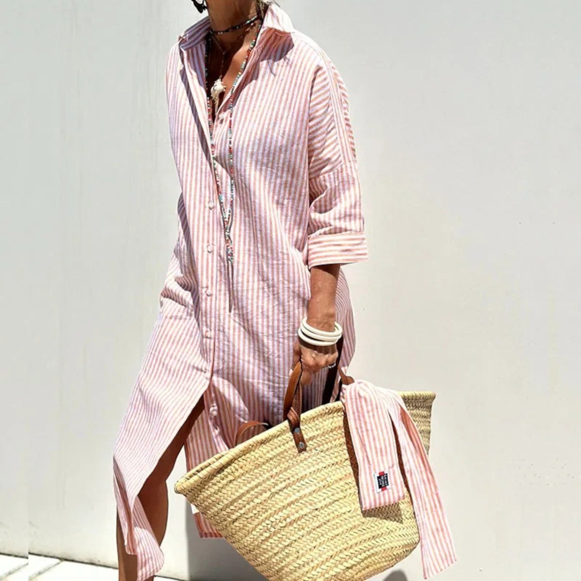 Robe Chemisier Rayée Élégante pour Femme - PanierRoyale
