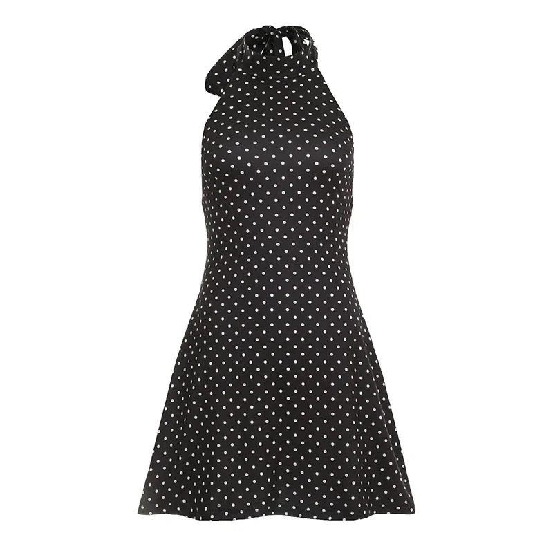 Robe Mini Femme Dos Nu Col Halter à Pois