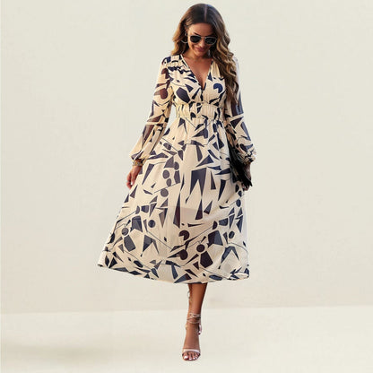 Robe Femme Longue Élégante en Soie Polyester Manches Longues