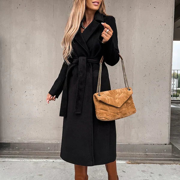 Manteau Femme Hiver Chic à Ceinture Élastique Col Détaché