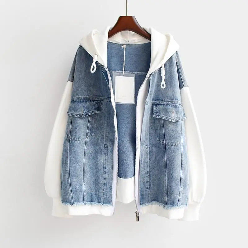 Veste Jean Décontractée avec Capuche et Fermeture Éclair