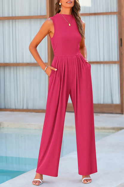 Combinaison Femme Sans Manches Pantalon Large Coupe Fluide