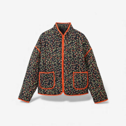 Manteau Femme Long Manches avec Poches et Imprimé Floral