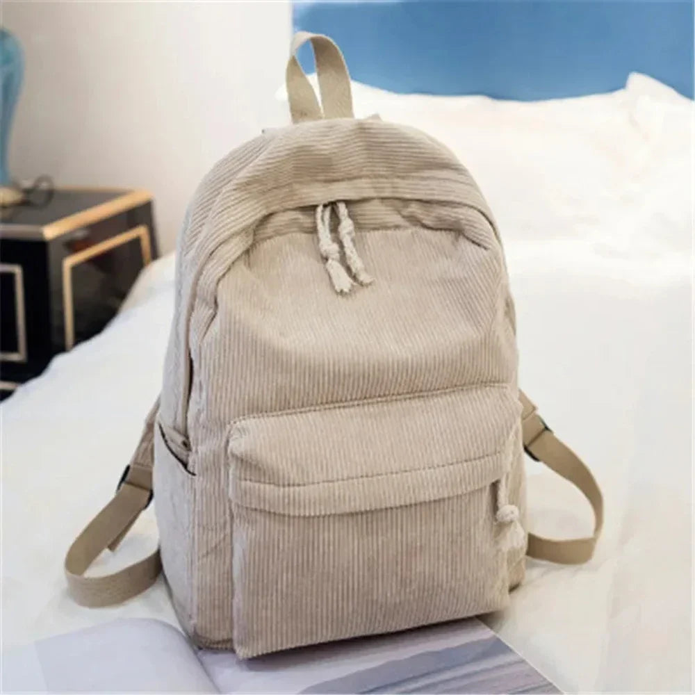 Sac à dos scolaire Unisexe en Velours côtelé Coupe Classique - PanierRoyale