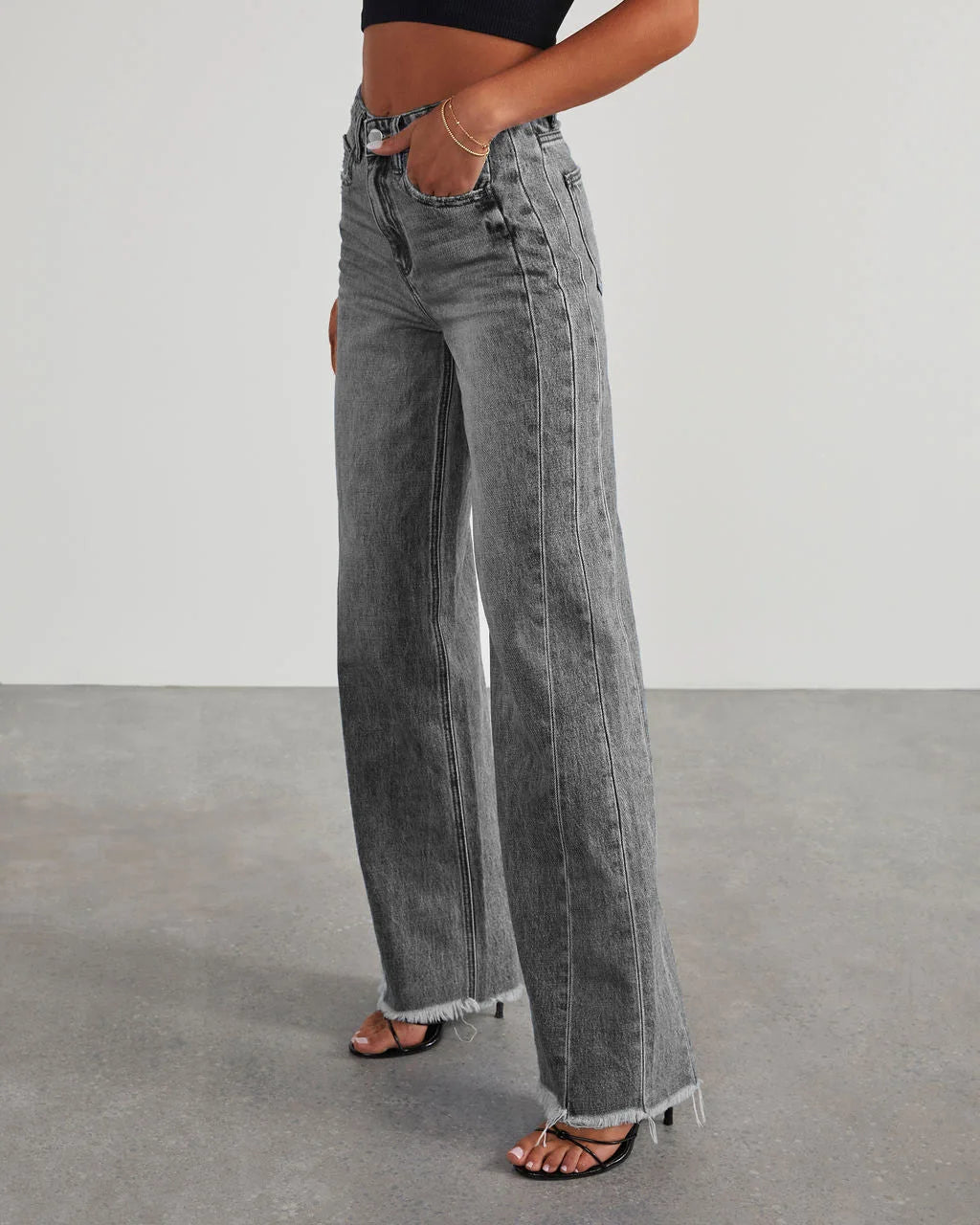 Jean Femme Large Taille Grise Déchiré