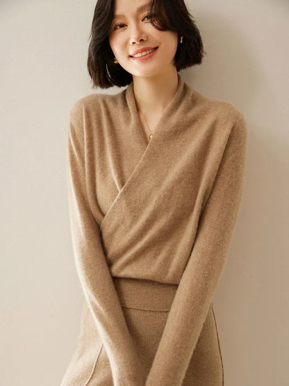 Pull femme élégant en maille avec col montant