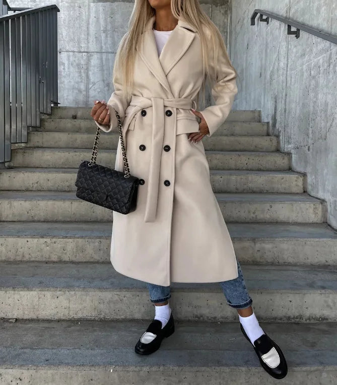 Manteau long Femme Laine mélangée Ceinturé Coupe ajustée - PanierRoyale