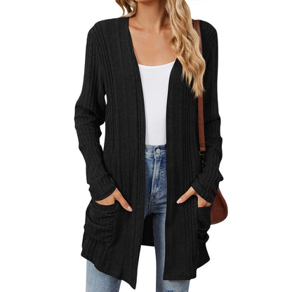 Cardigan Féminin Détendu avec Poches et Manches Longues