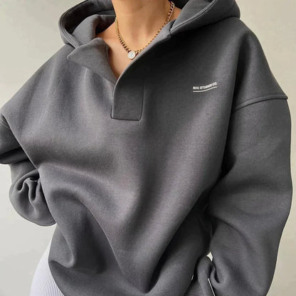 Sweat Capuche Femme Détendu Col V et Manches Longues - PanierRoyale