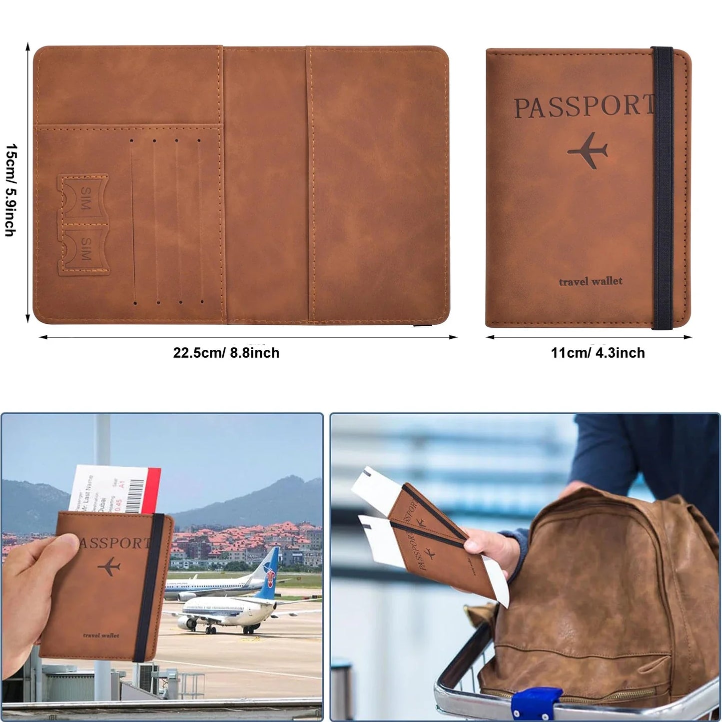 Porte-passeport Unisexe en PU avec Rangement Cartes Compact