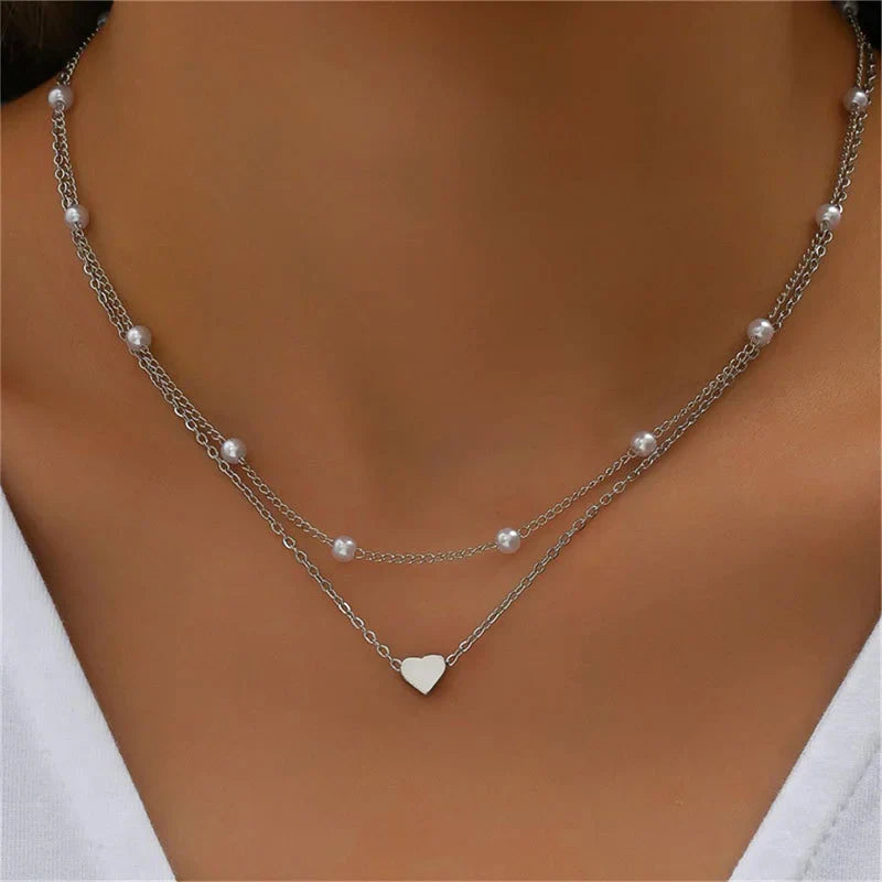 Collier Cœur en Or avec Perles Fines et Raffiné