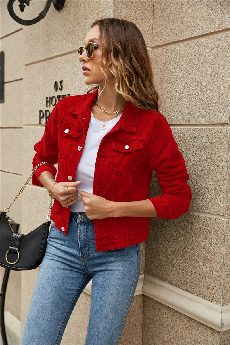 Veste Jean Classique avec Poches Côtelées