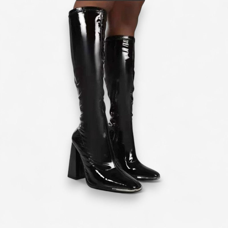 Bottes Femmes Talon Haut à Fermeture Éclair Noir - PanierRoyale