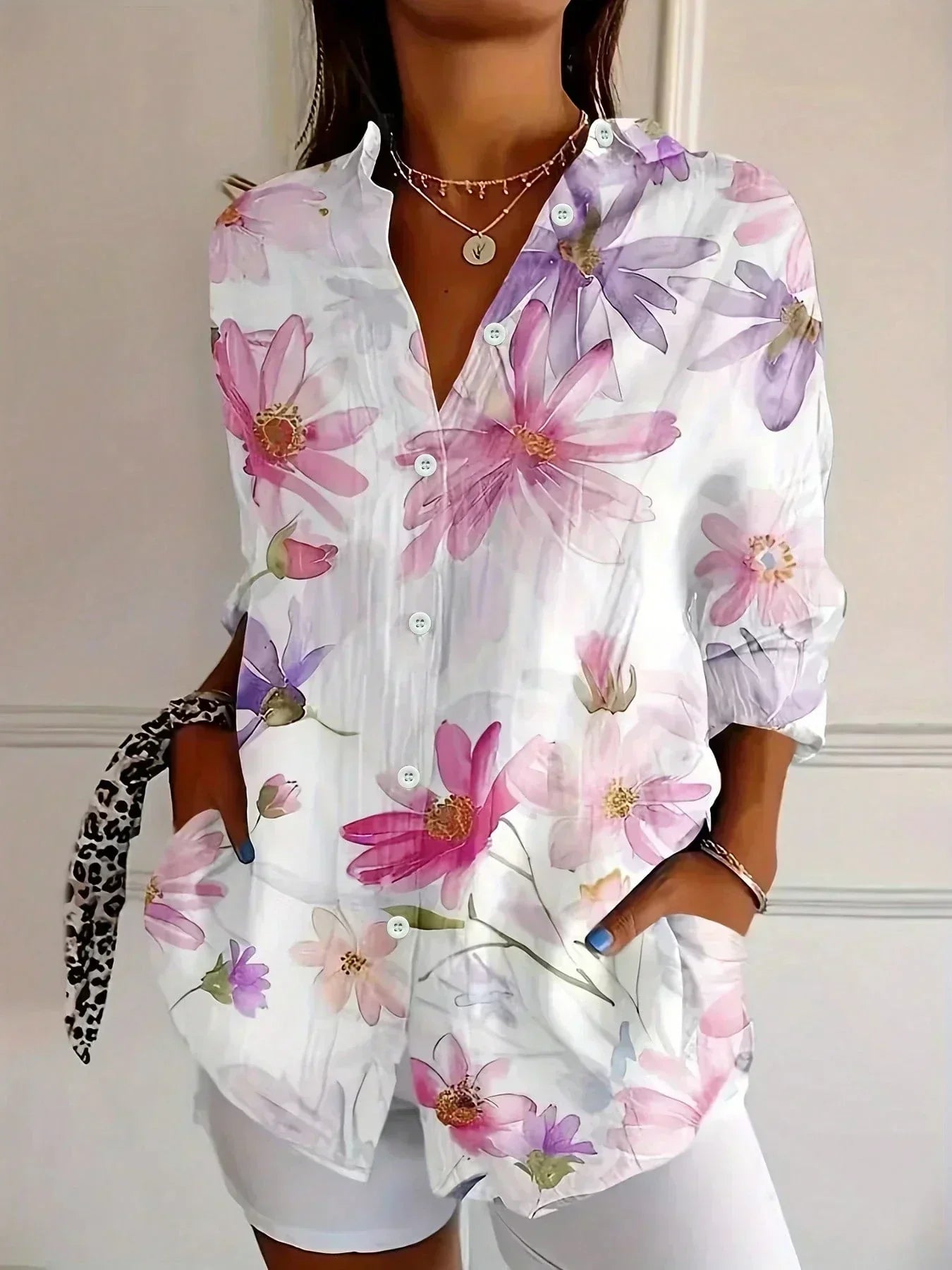 Blouse Femme Fluide Boutonnée Coupe Décontractée
