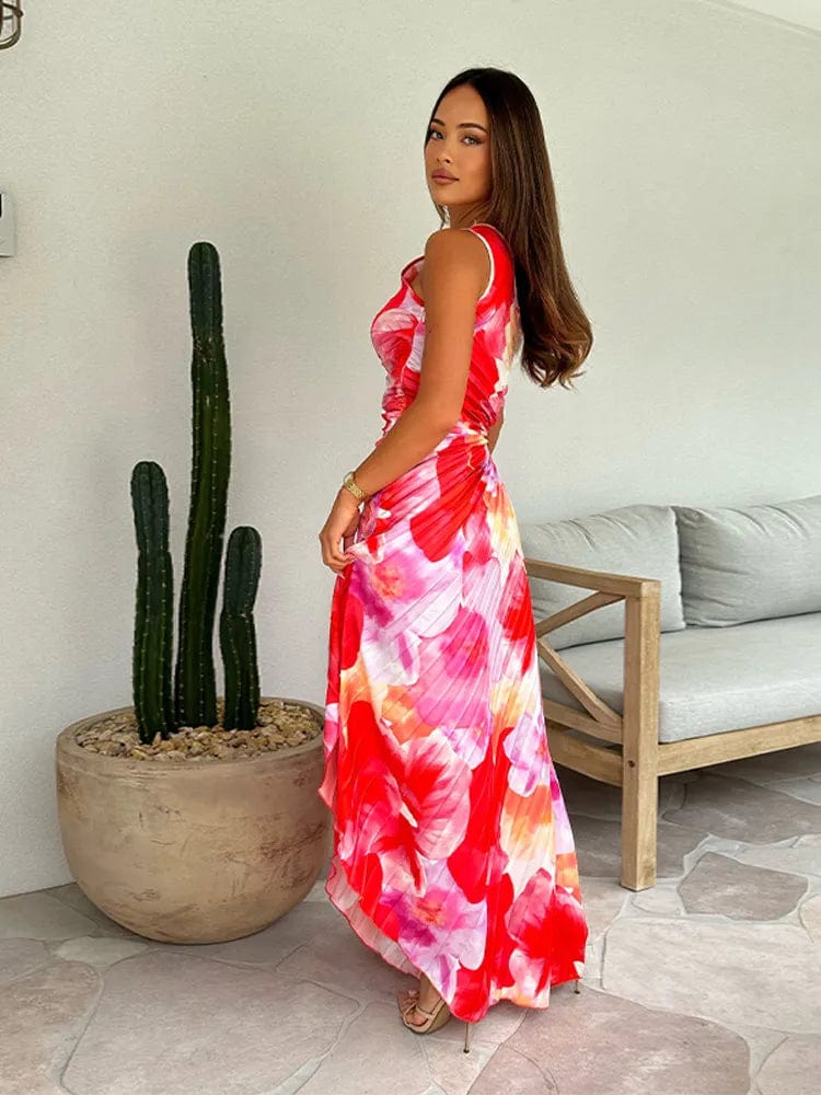 Robe Épaule Dévoilée Fleurs Élégante pour Soirée