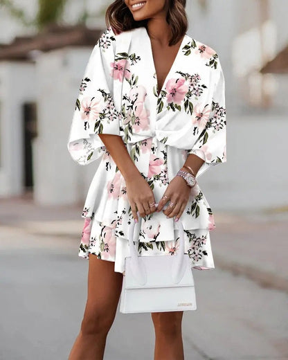 Robe Été Florale Manche Courte pour Femme
