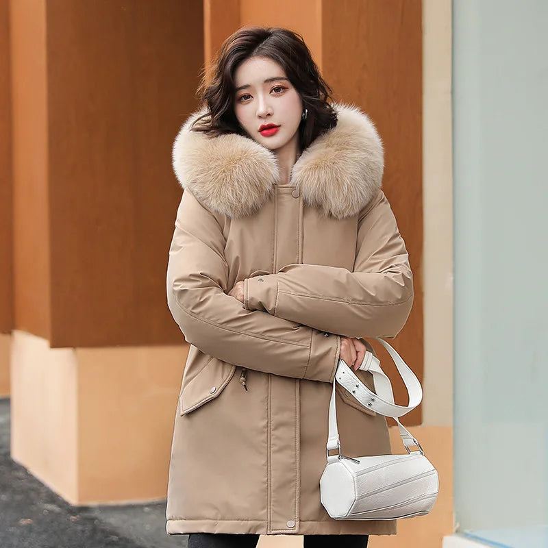Veste Hiver Femme À Capuche Fourrure Douce