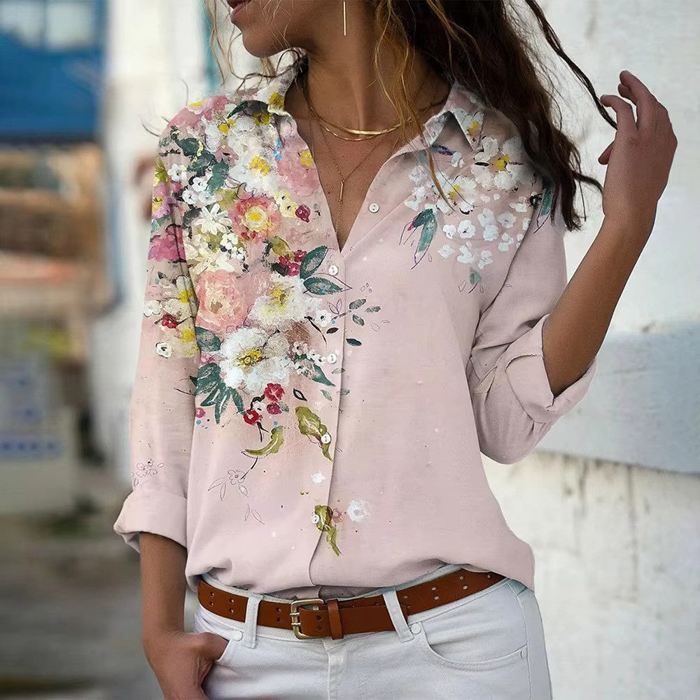 Blouse Femme Été Fleuri Manches Longues Légère