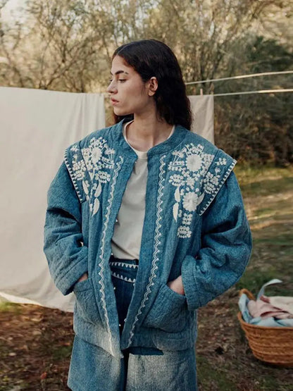 Veste Imprimée Fleurs Élégante Féminine