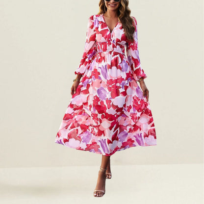 Robe Femme Longue Élégante en Soie Polyester Manches Longues - PanierRoyale