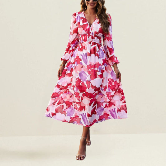 Robe Femme Longue Élégante en Soie Polyester Manches Longues - PanierRoyale