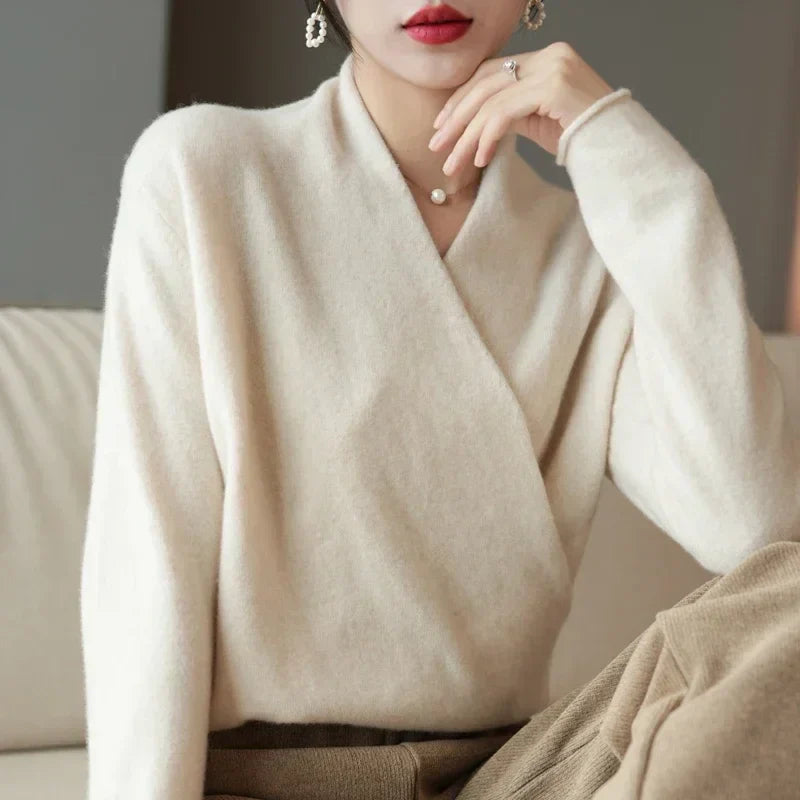 Pull Femme Hiver Col V Doux et Confortable