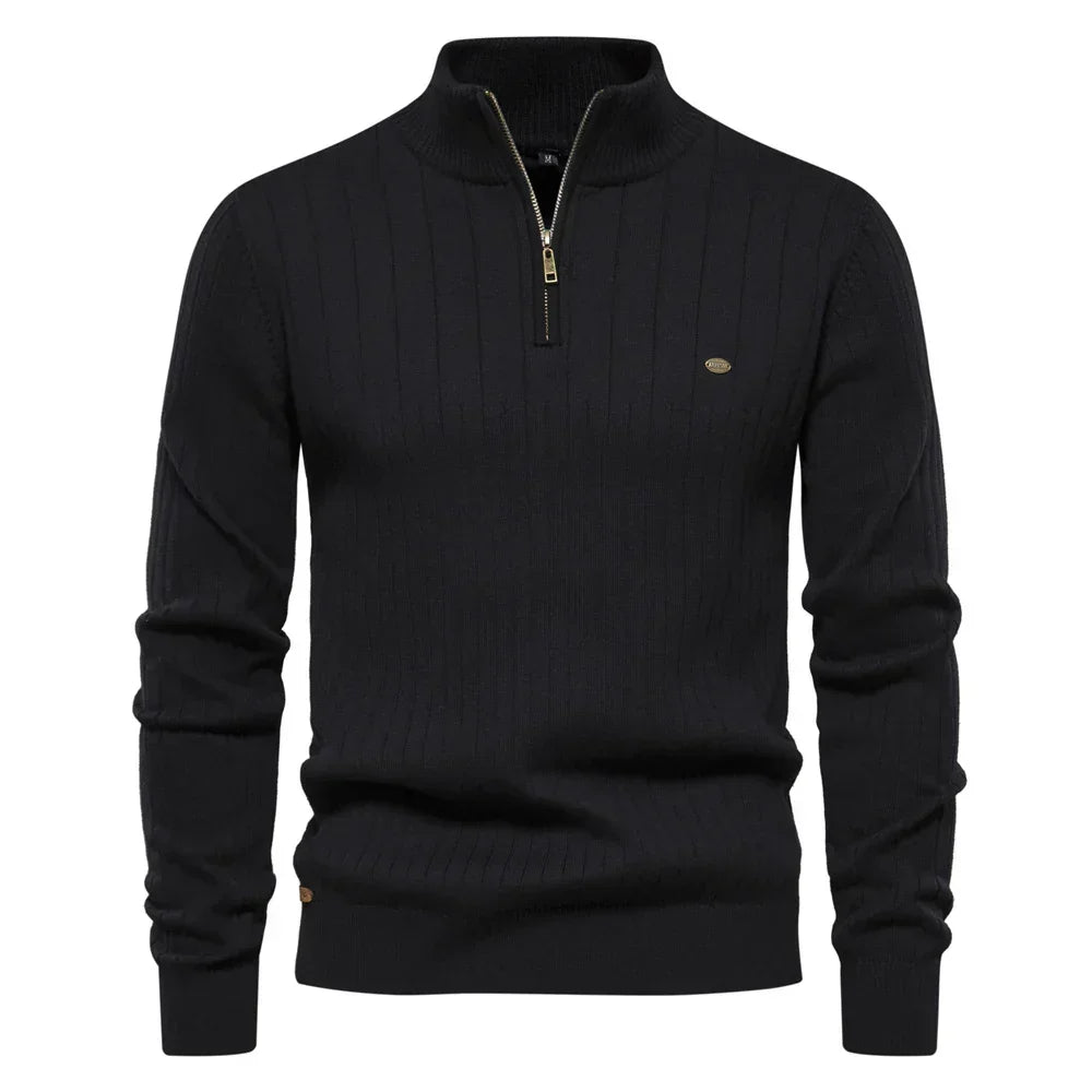 Pull Col Demi-Haut Zippé Tricot Chaud Coupe Moderne
