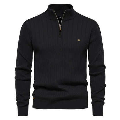 Pull Col Demi-Haut Zippé Tricot Chaud Coupe Moderne