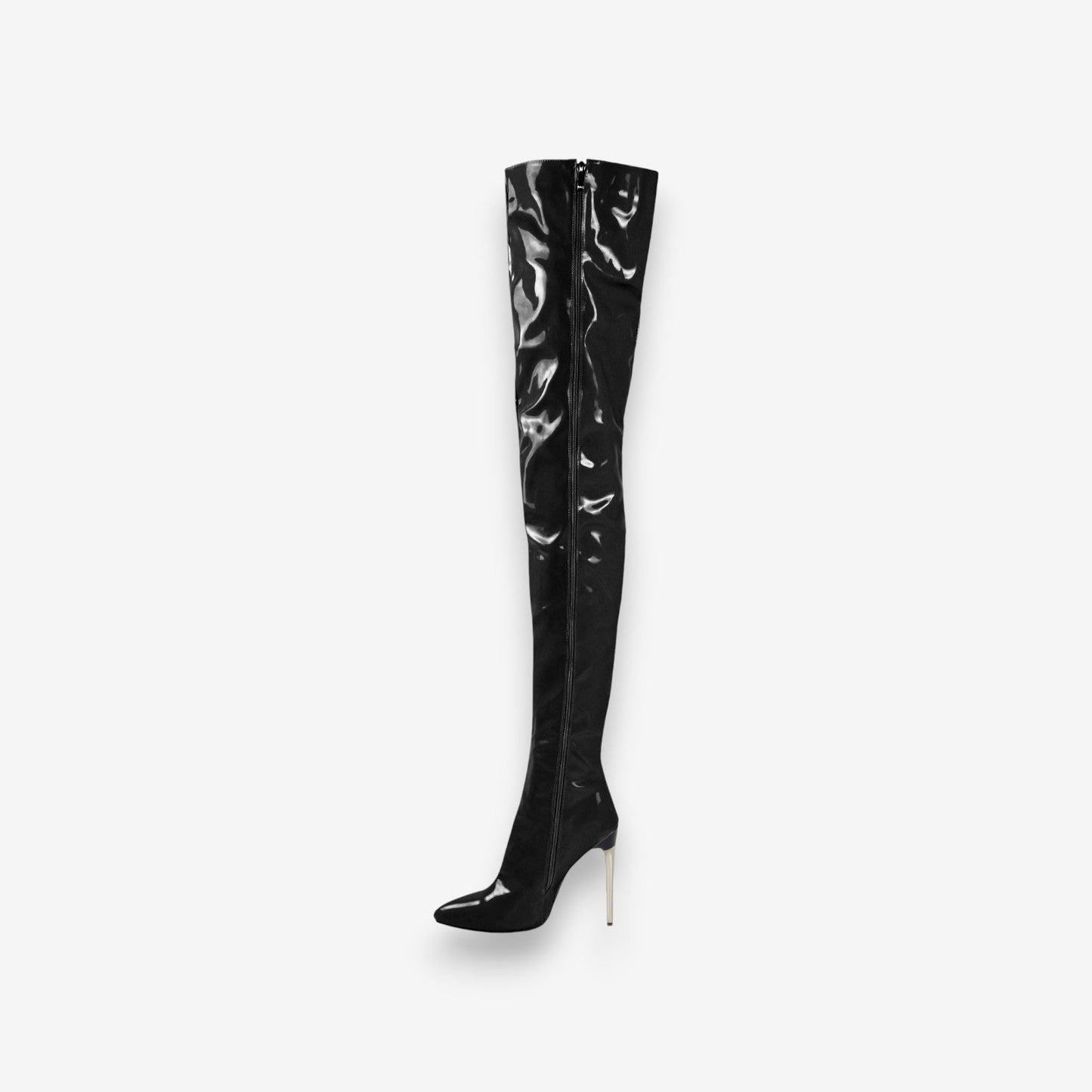 Bottes Femme Haut Talon Pointu avec Fermeture Éclair Noir