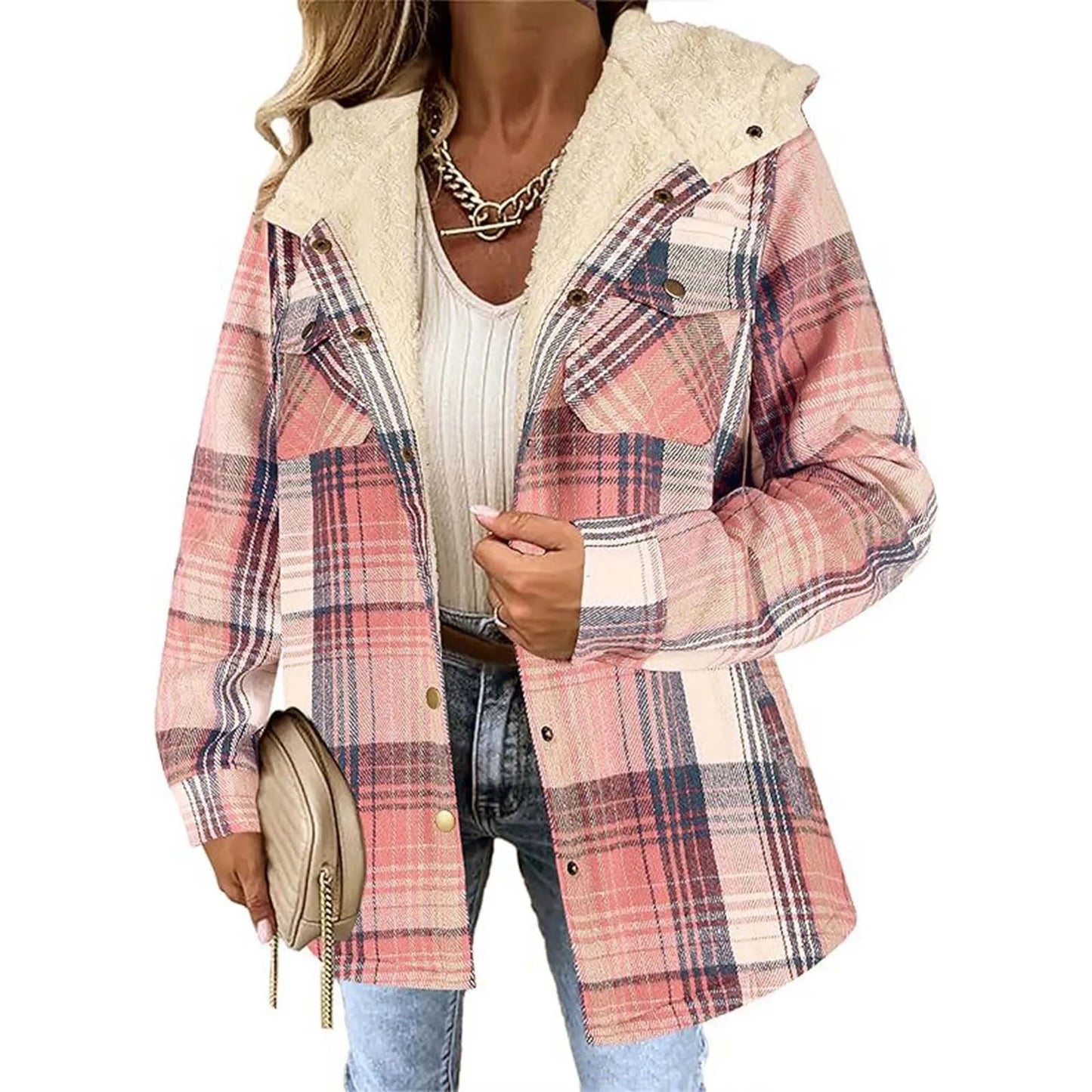 Veste Femme Carreaux Doublure Polaire Capuche Coupe Hiver