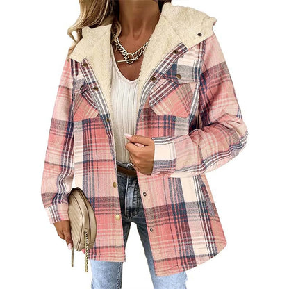 Veste Femme Carreaux Doublure Polaire Capuche Coupe Hiver