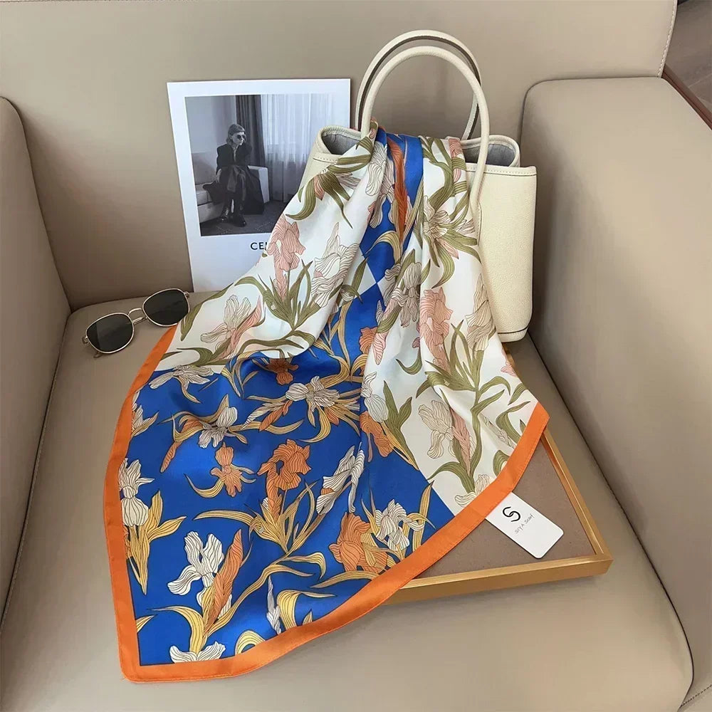Foulard Carré Femme Satin Imprimé Multi-usage
