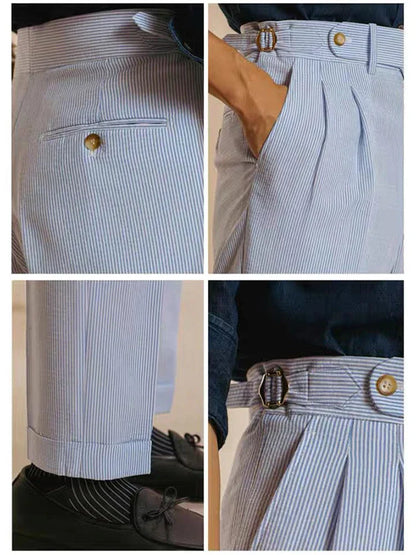 Pantalon rayé à taille haute avec ceinture