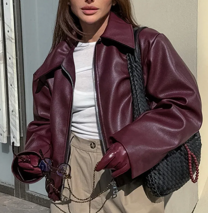 Veste Blazer Femme Cuir Synthétique Élégante