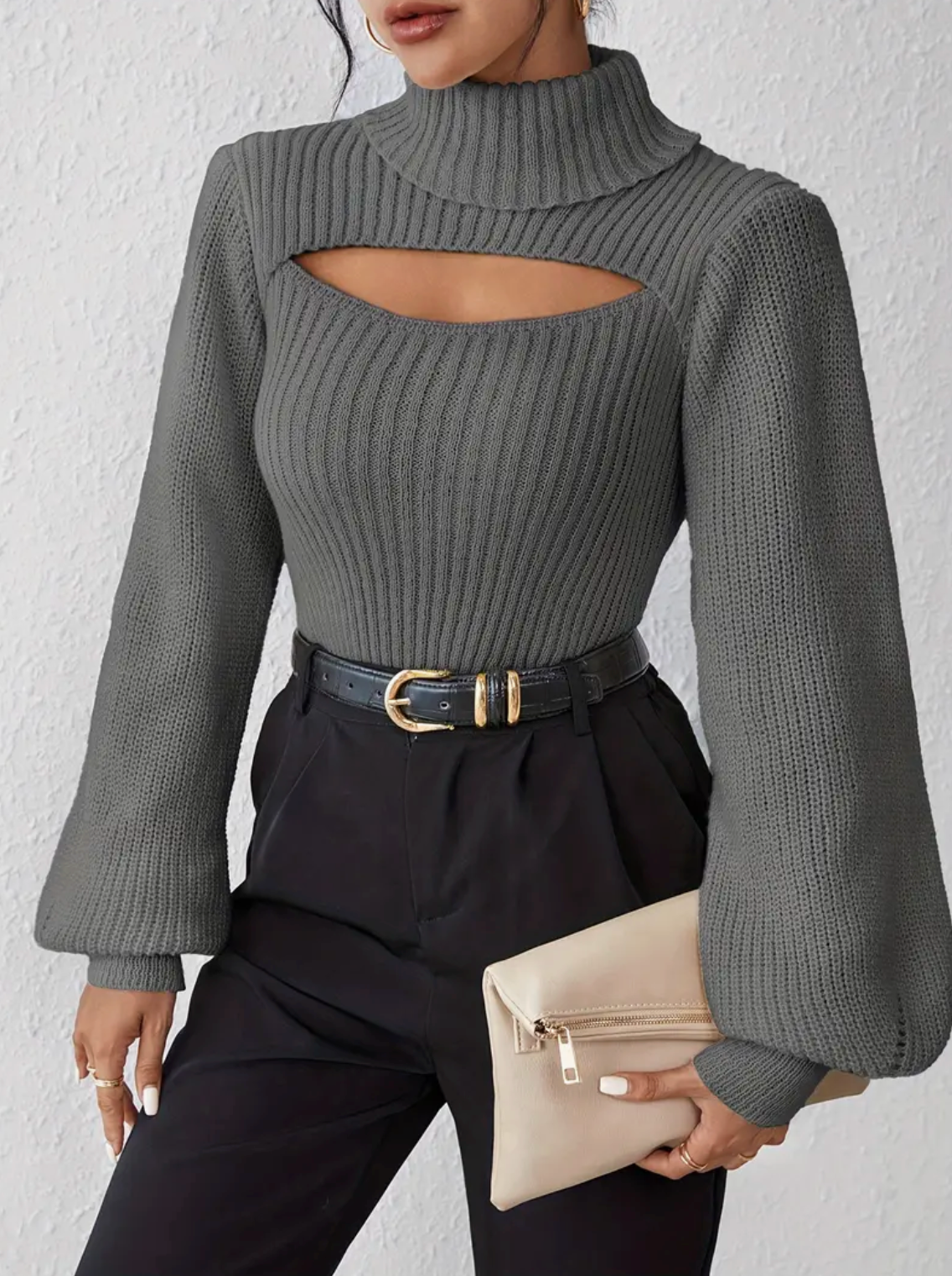 Pull Col Montant Chic avec Détails Raffinés