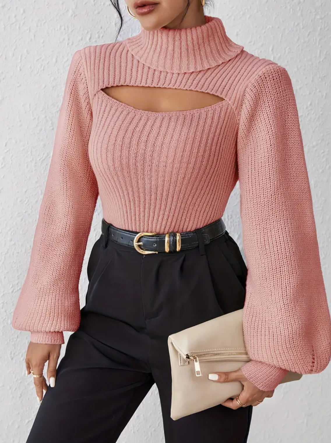 Pull Col Montant Chic avec Détails Raffinés